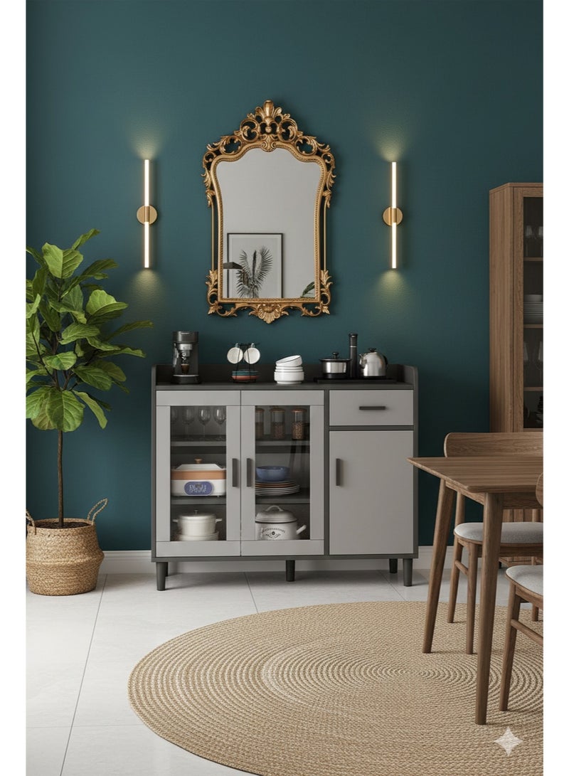 Luxury Home Modern Coffee Corner, Large Storage Capacity Functional Cabinet for Living Room Dining Room Office Kitchen Sideboard Storage Cabinet, Freestanding, Grey - Image 3